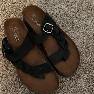 White Mountain Black Braided Sandals with Buckle